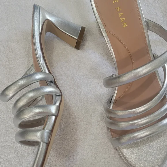 Cole Haan Silver Heeled Sandals with Strappy Design. Size 7 - Picture 3 of 11